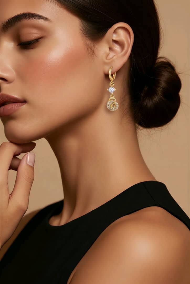 Gold Crystal Drop Earrings on Model