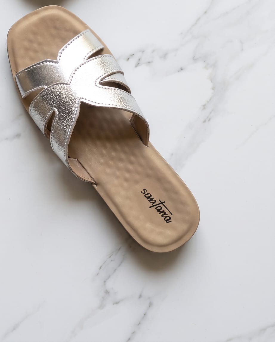 Santana Silver Cross-Strap Flat Slides