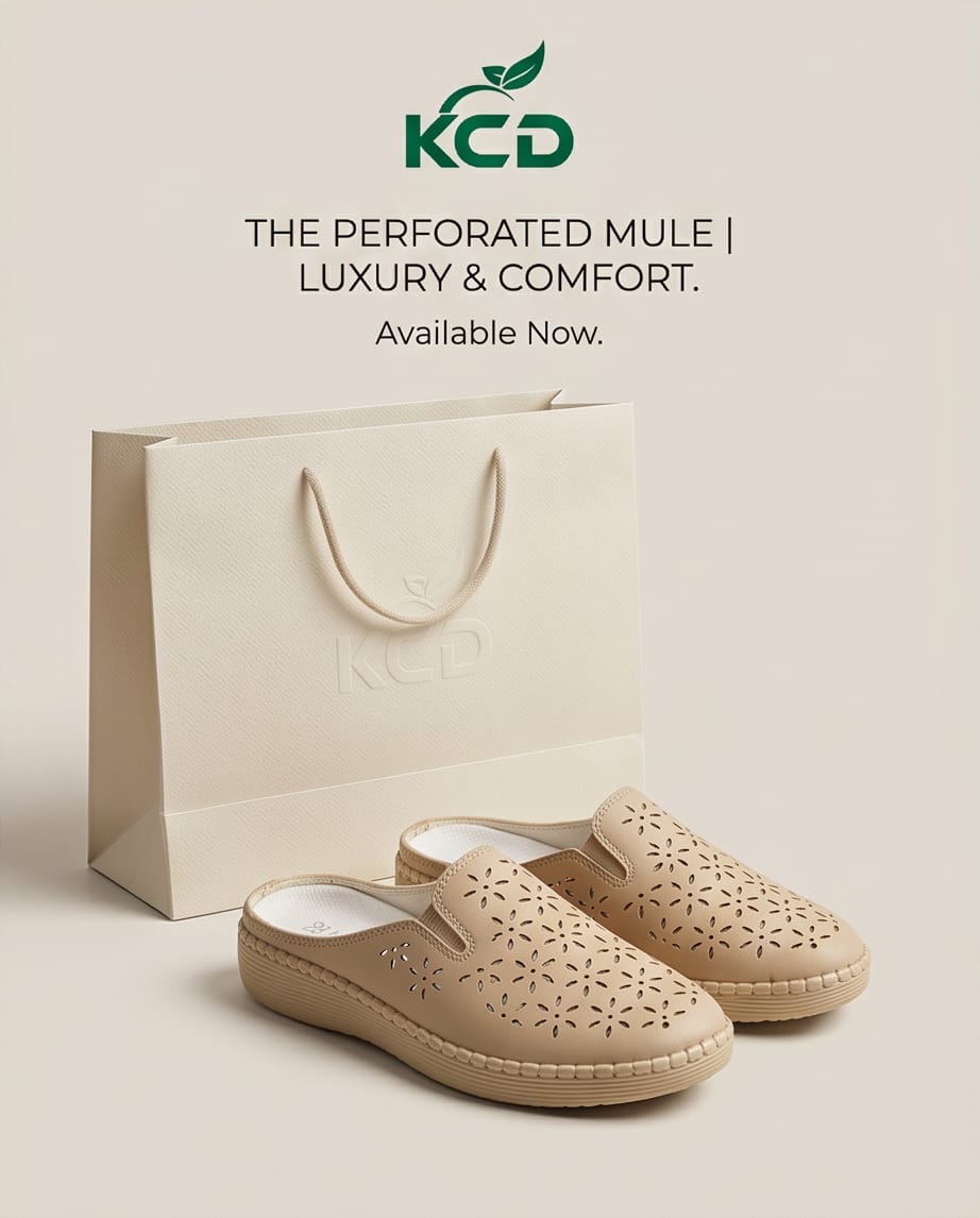 KCD Beige Perforated Mules with Branded Bag