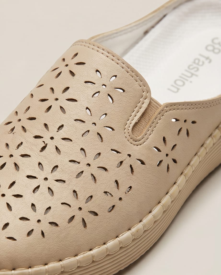 Beige Perforated Leather Mule Close-Up